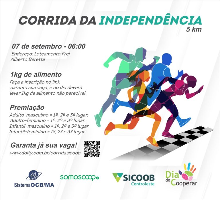 Estão abertas as inscrições para a Corrida da Independência promovida pelo Sicoob Centroleste e o Sistema OCB/MA
